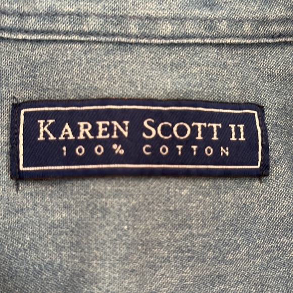 KAREN SCOTT sz 2X Denim Shirt Embroidered Christmas Holiday Cotton Kitsch Winter - Picture 14 of 16